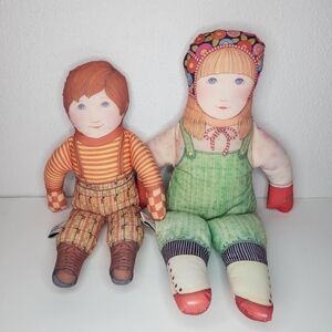 Vintage Mary Engelbreit + Hallmark Plush Cloth Dolls Ellen & Ned 1992 Americana